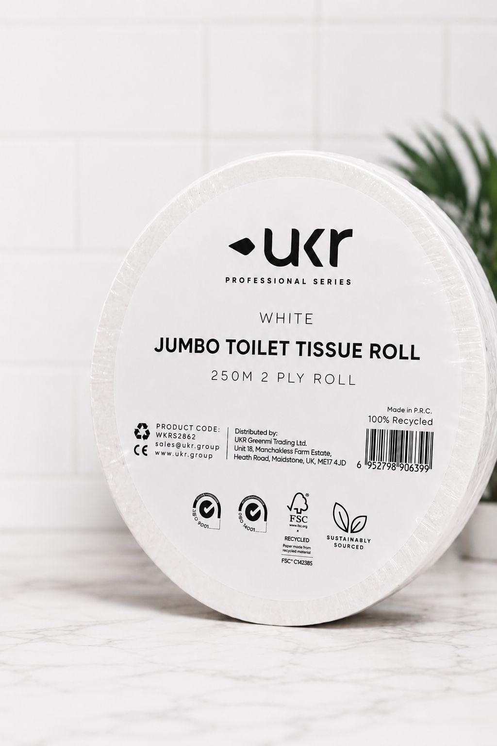 UKR Professional Series Jumbo Toilet Tissue Roll 250M 2 Ply White – Recycled Paper