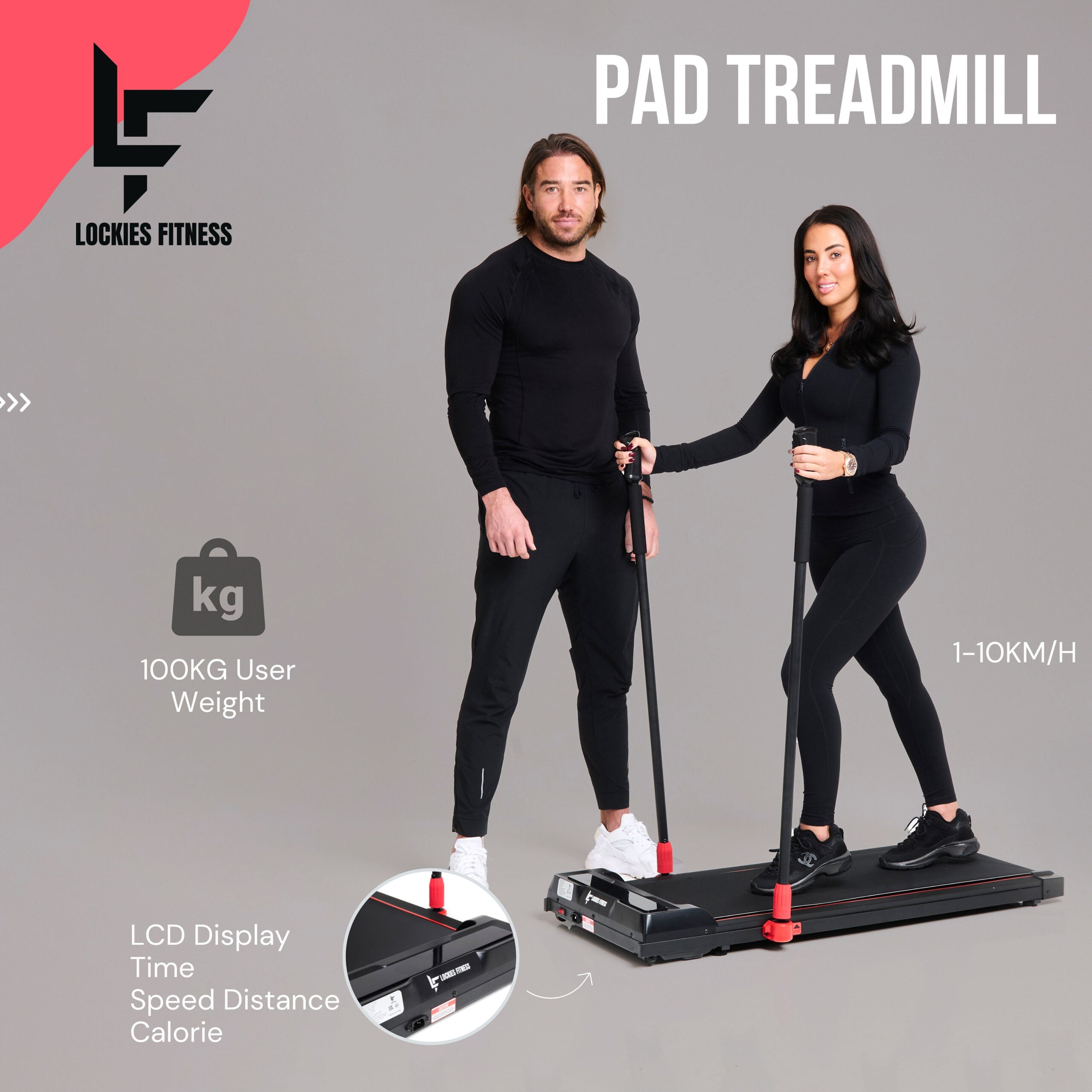 Lockies Fitness Pad Treadmill with Handles