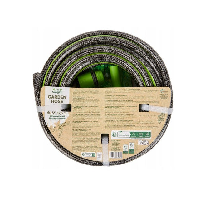 Reinforced Garden Hose 17.5m with Coupling Set & Connectors – Max 8 Bar