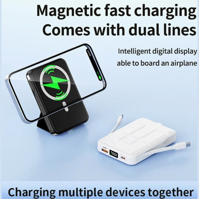 ZKD-01 10000mAh Portable Magnetic Wireless Power Bank with Built-in Cables & Stand