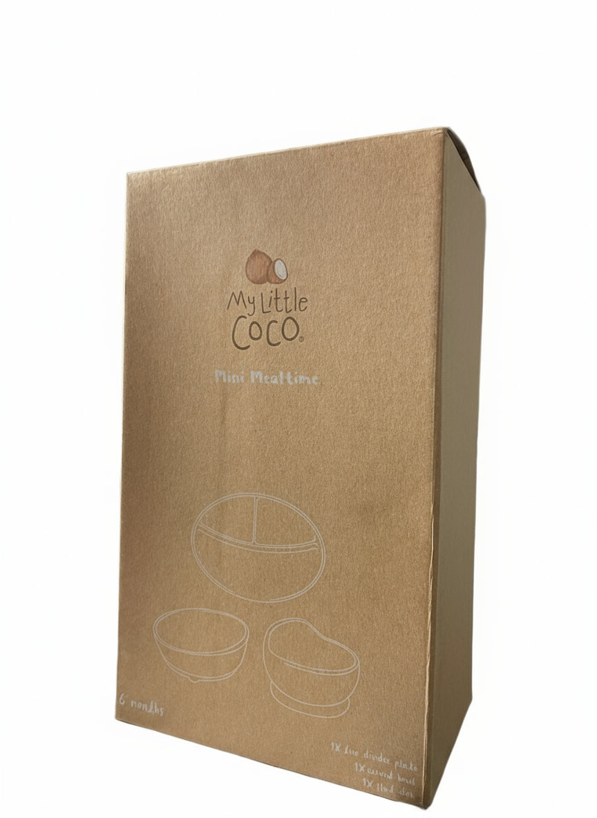 My Little Coco Mini Mealtime Set – 6-Piece Silicone Baby Feeding Set with Plate, Bowl & Cutlery – Neutral Colour for Boys & Girls