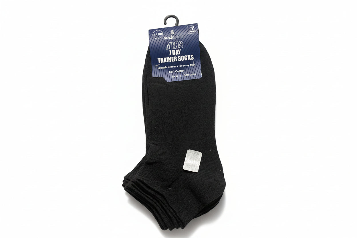 Socksation Men’s 7 Day Trainer Socks – 7 Pack (Black)