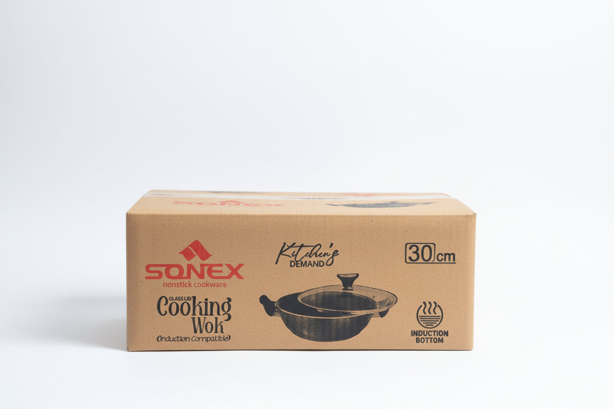 Sonex Nonstick Glass Lid Cooking Wok – 30cm
