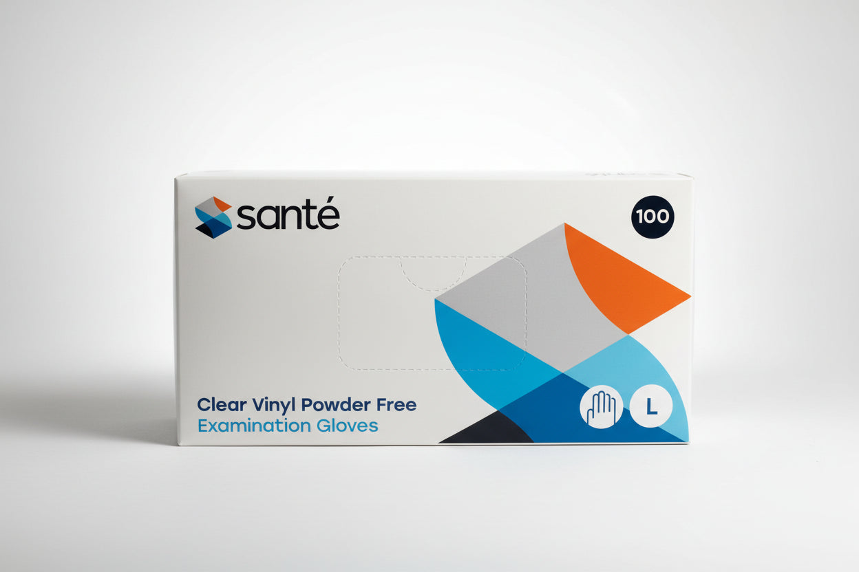 Santé Clear Vinyl Powder-Free Examination Gloves – Large (100 Pack)