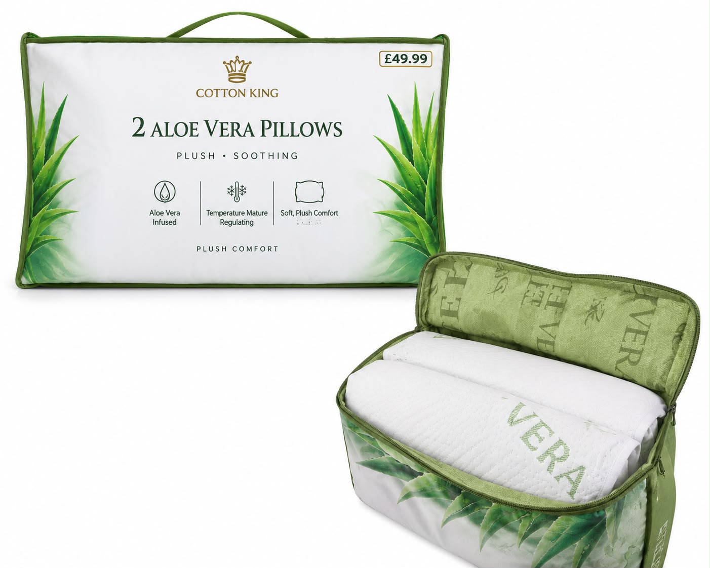 ALOE VERA PILLOW SET - PACK OF 2 - SUPER SOFT,PREMIUM & COZY by COTTON KING