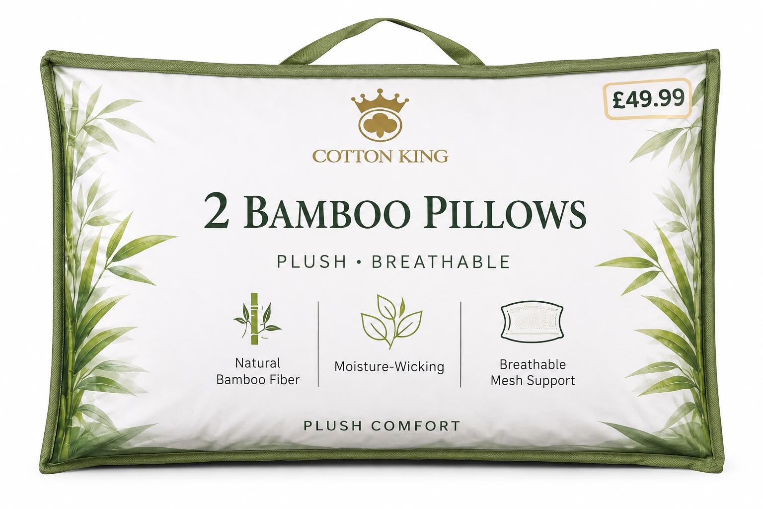 BAMBOO PILLOW SET - PACK OF 2 - EVERYDAY SLEEPING COMFORT by Cotton King