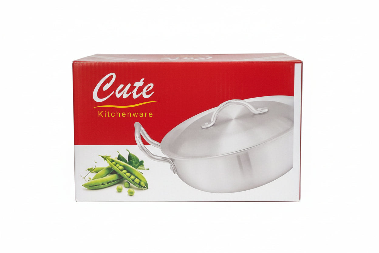 Cute Kitchenware Wok Set 1–3 — Aluminium Karahi Pans with Lids (23cm / 25cm / 28cm)