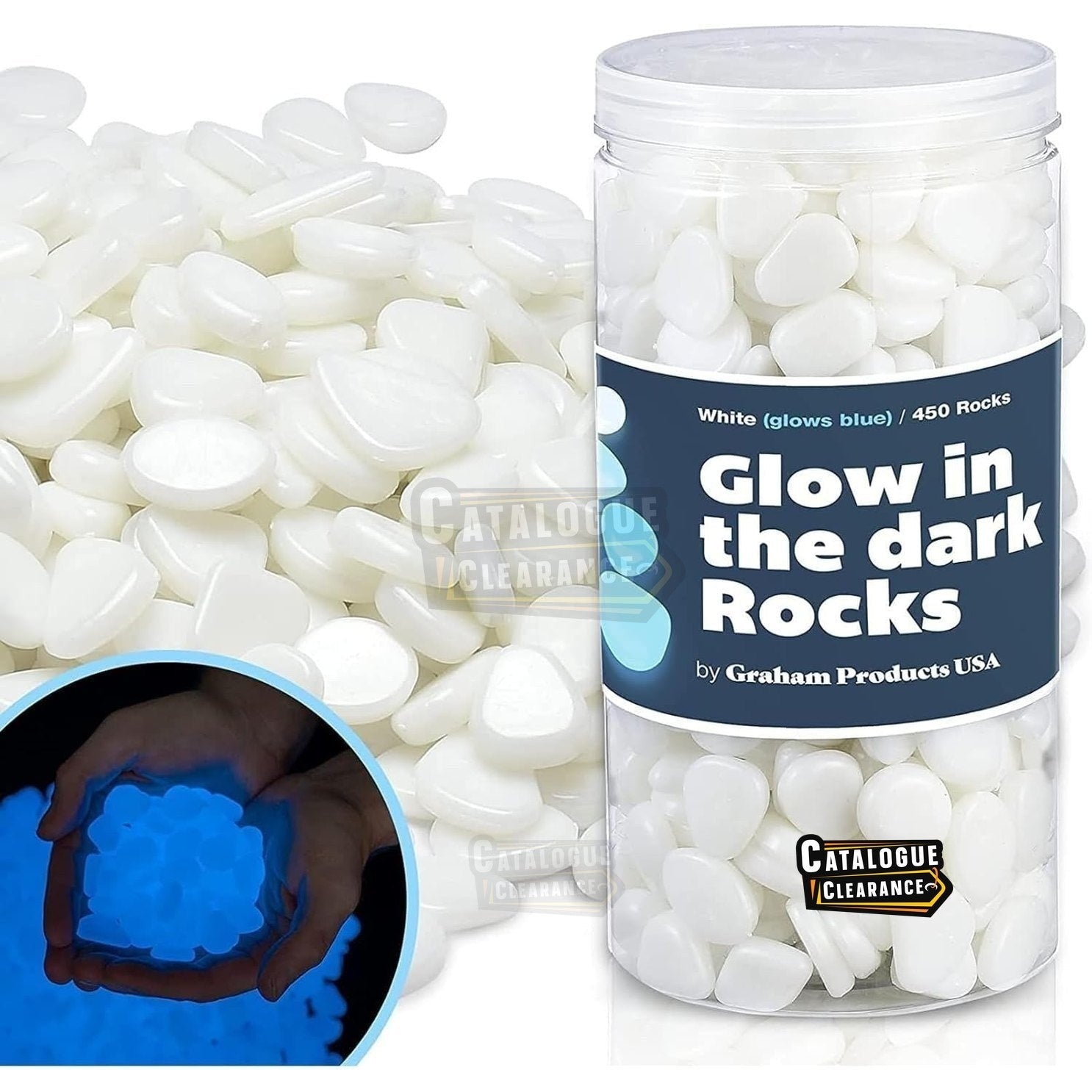 Graham Products Glow in the Dark Stones - 450 Pcs for Garden & Aquarium (White)
