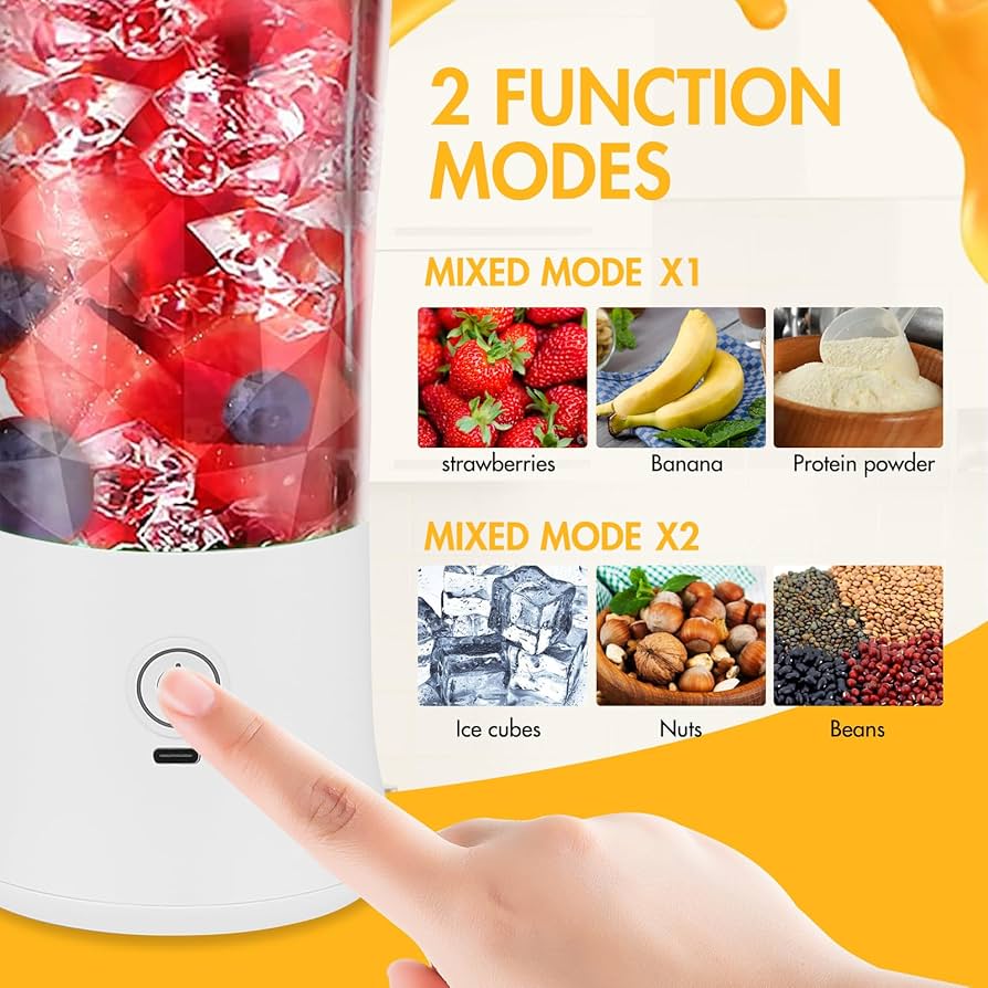 Mini Portable Blender - 250W Power, 12oz Capacity, Stainless Steel Blade, Wireless/USB Rechargeable, Pink