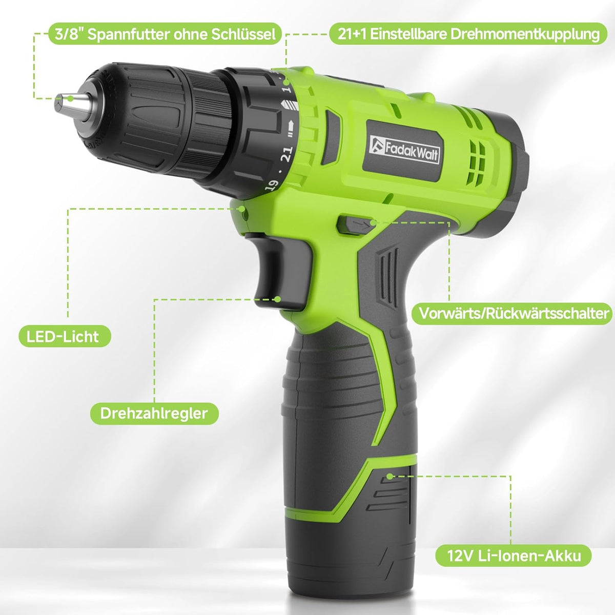 20V Cordless Drill Driver – Li-Ion Battery Power Drill  Description