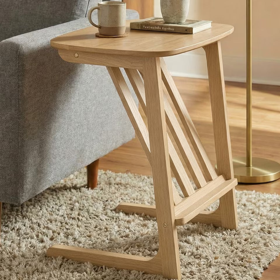 Greenhurst C-Shaped Coffee Table with Magazine Rack – Wooden Sofa Side Table