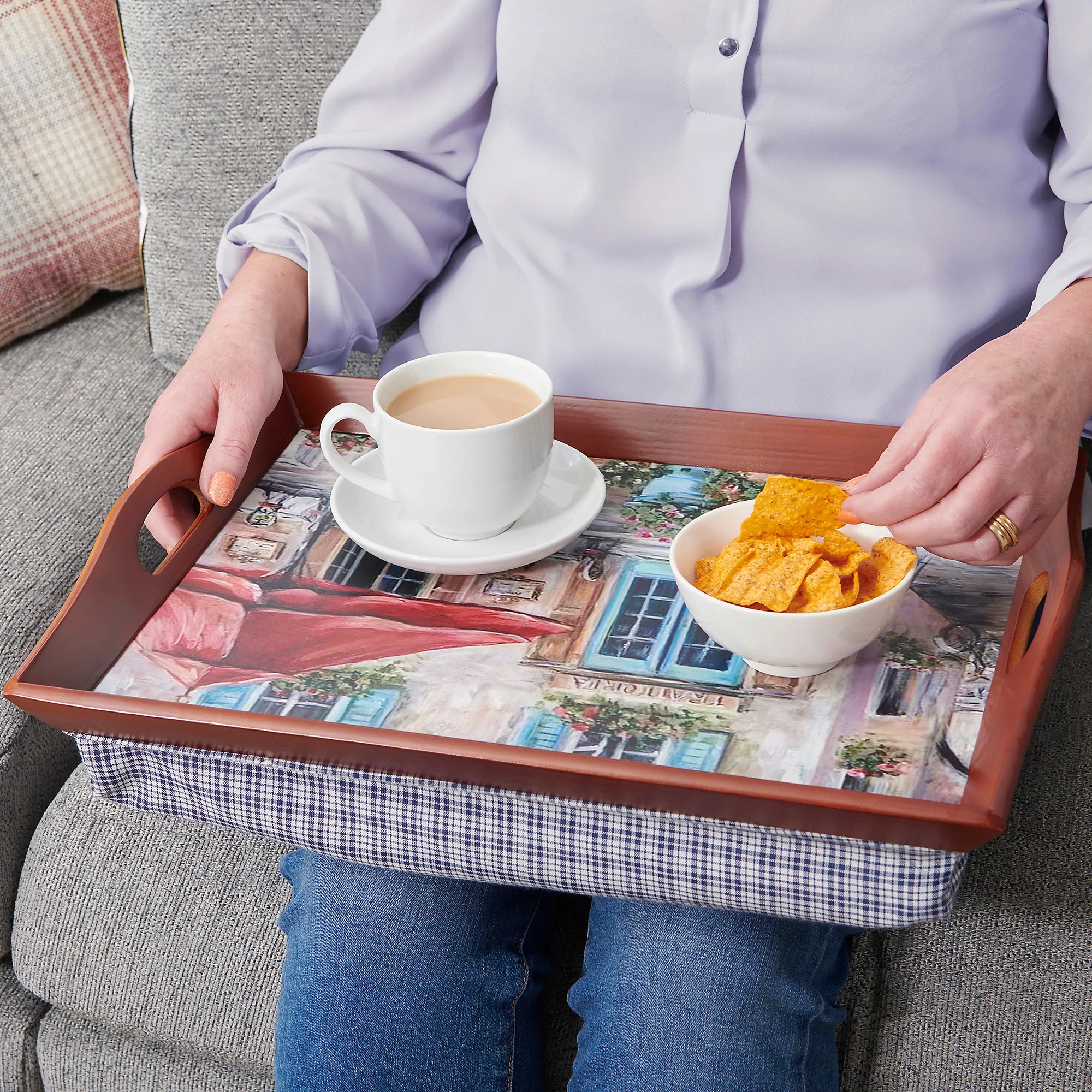 Greenhurst Pinewood Padded Lap Trays – Set of 2 Cushioned Serving Trays with Handles - 4414