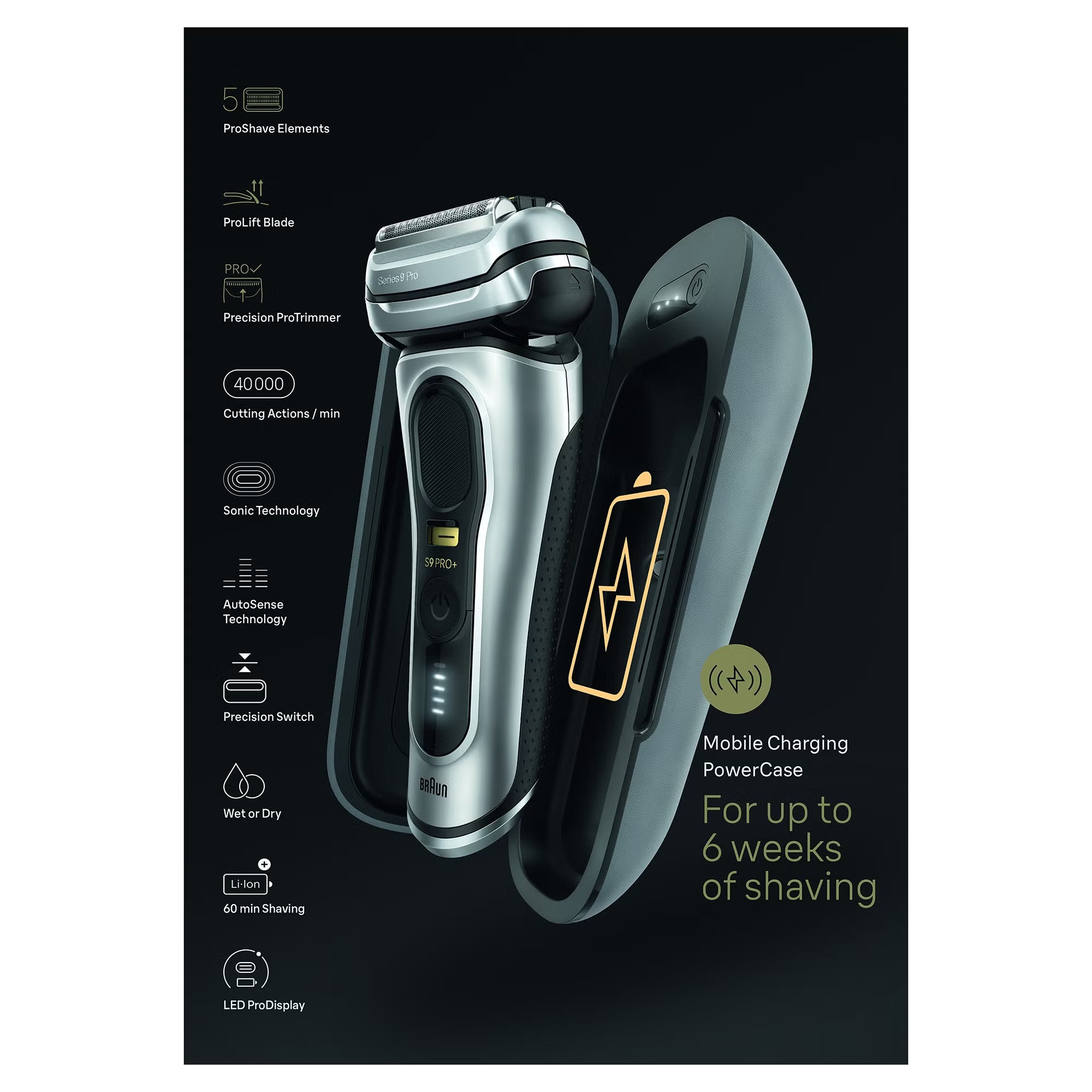 Braun Series 9 Pro+ Shaver with Cleaning, Charging Station & Power Case 9477cc