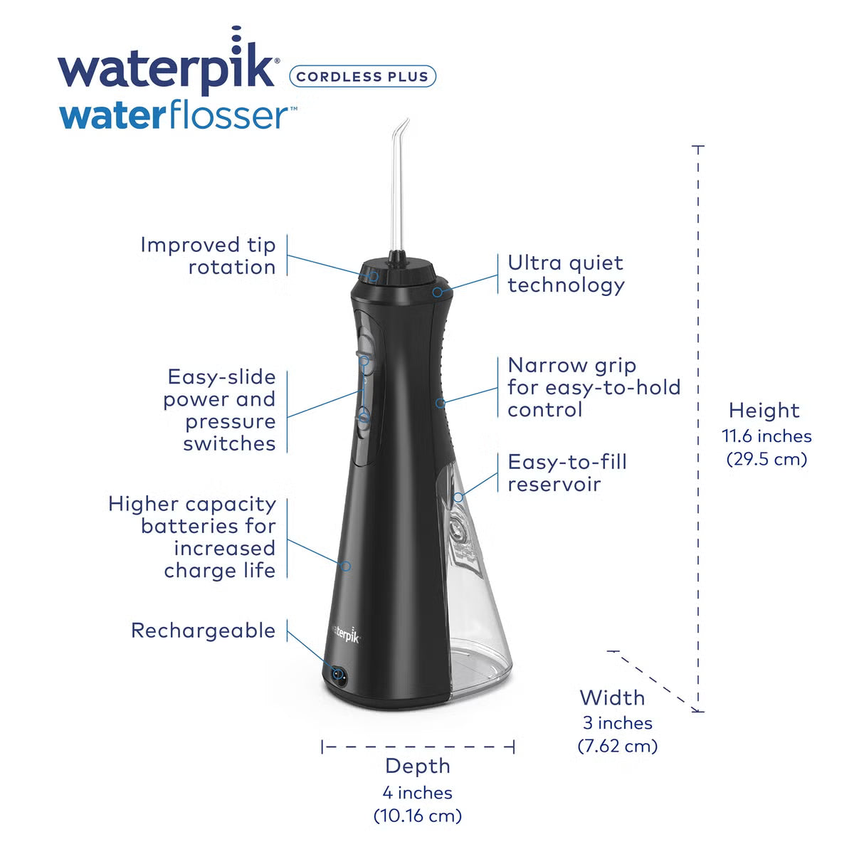 Waterpik Cordless Plus Cordless Water Flosser 492 Black