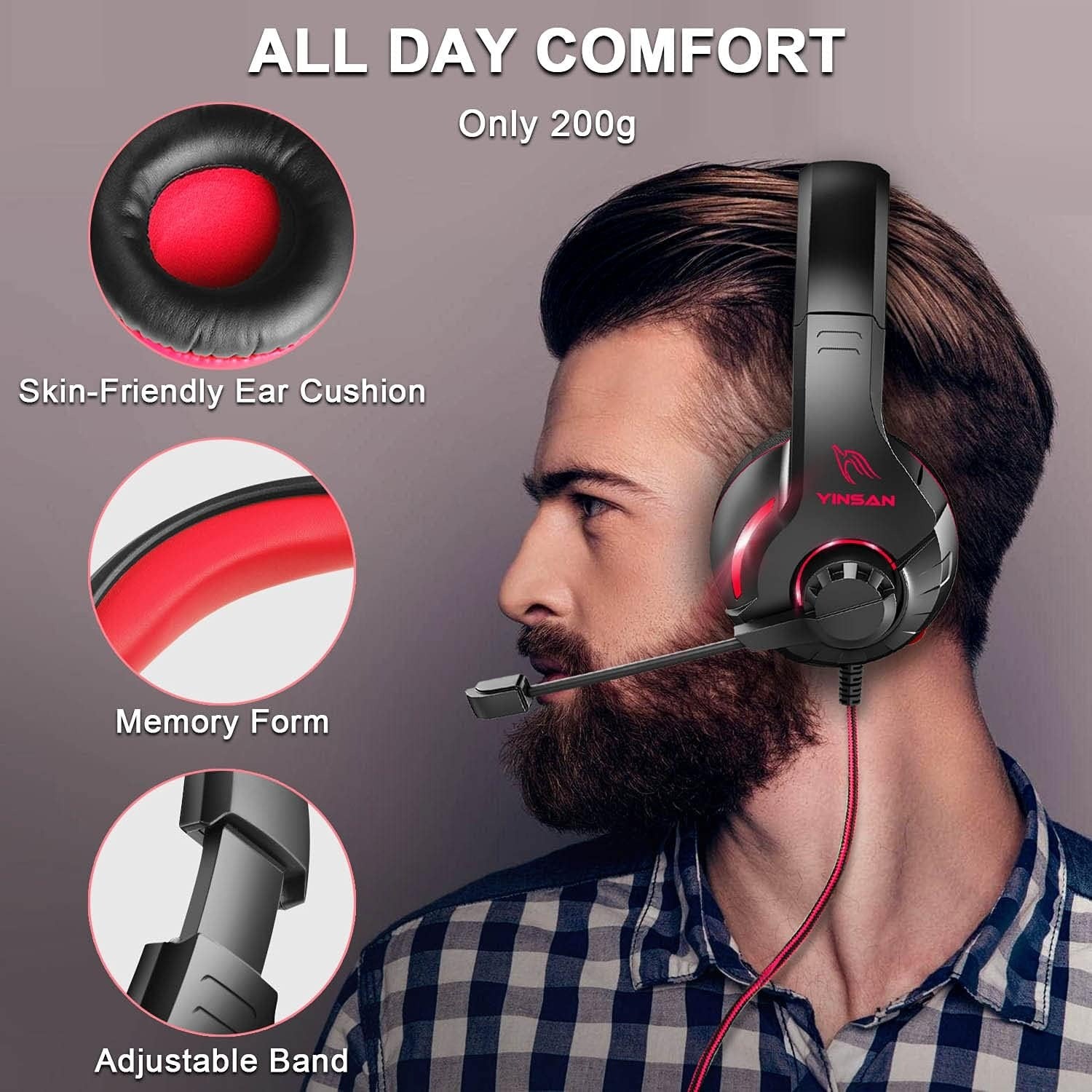 YINSAN TM-7 aming Headset with Microphone – Stereo Wired Gamer Headphones for PS5, PS4, Xbox One, Nintendo Switch & PC