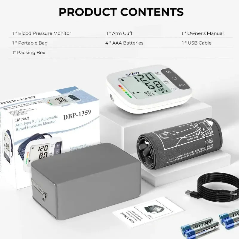 DBP-1359 Upper Arm Blood Pressure Monitor – Automatic Digital Pressure Tracker with LCD Display & 90 Memory Readings