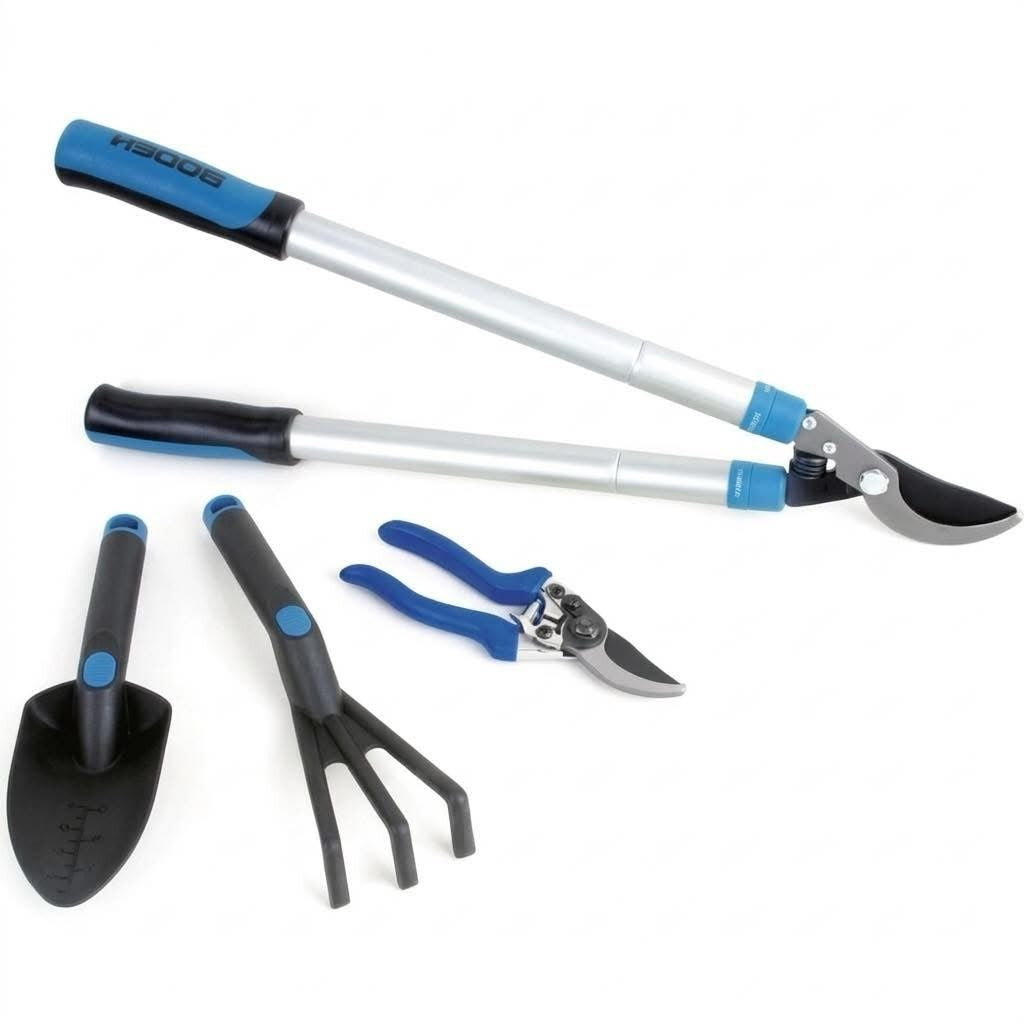 4-Piece Garden Tool Set with Pruners – Hand Trowel, Cultivator & Telescopic Loppers Set
