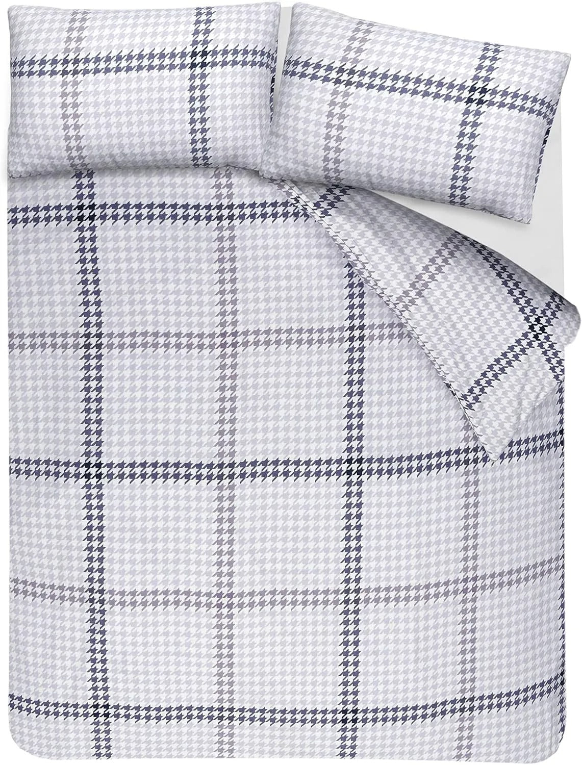 Luxury Houndstooth Check Brushed Cotton Duvet Cover Set – Soft Easy Care Bedding Set with Pillowcase(s)