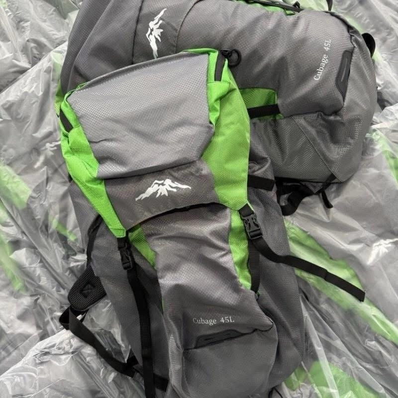 45L Outdoor Hiking Backpack – Waterproof Travel Rucksack with Multiple Compartments (Grey/Green)