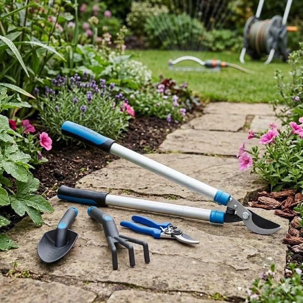 4-Piece Garden Tool Set with Pruners – Hand Trowel, Cultivator & Telescopic Loppers Set