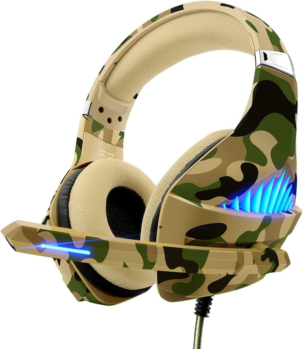 Beexcellent GM-500 Gaming Headset for PS5, PS4, Xbox One, Switch & PC – Camo Stereo Gaming Headphones with Noise Cancelling Mic