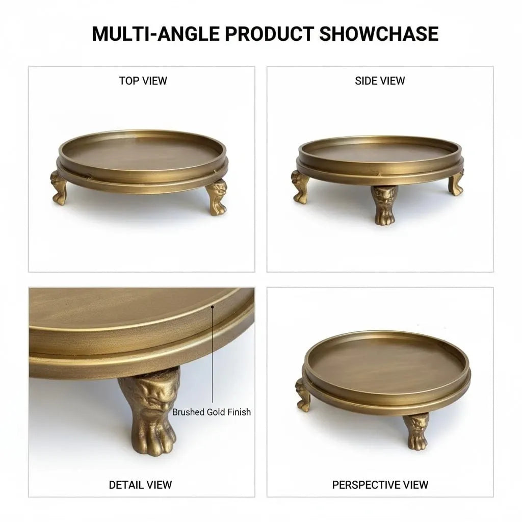 Brass Color Decorative Tray – 11.8‑Inch Round Metal Serving Tray with Claw Feet