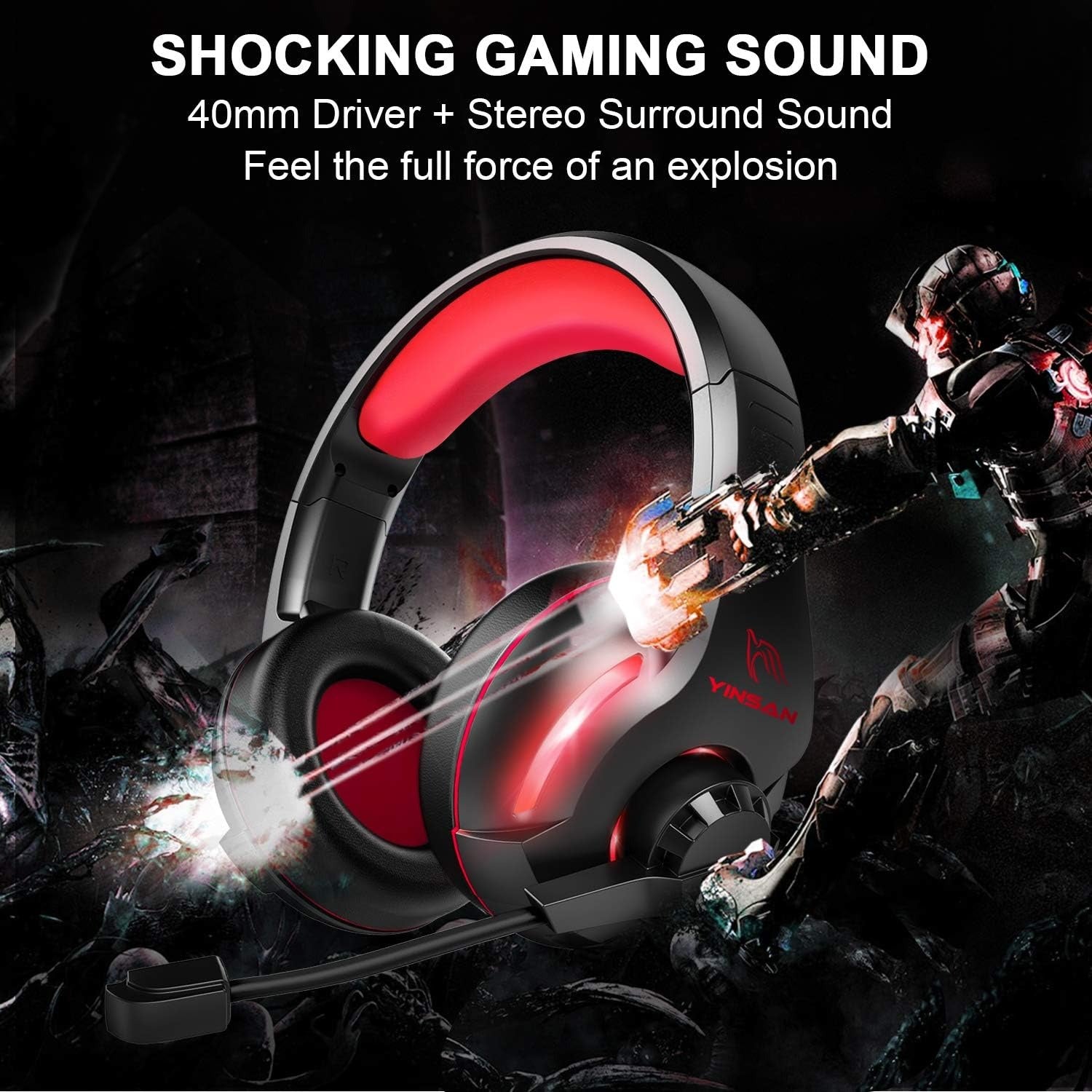 YINSAN TM-7 aming Headset with Microphone – Stereo Wired Gamer Headphones for PS5, PS4, Xbox One, Nintendo Switch & PC