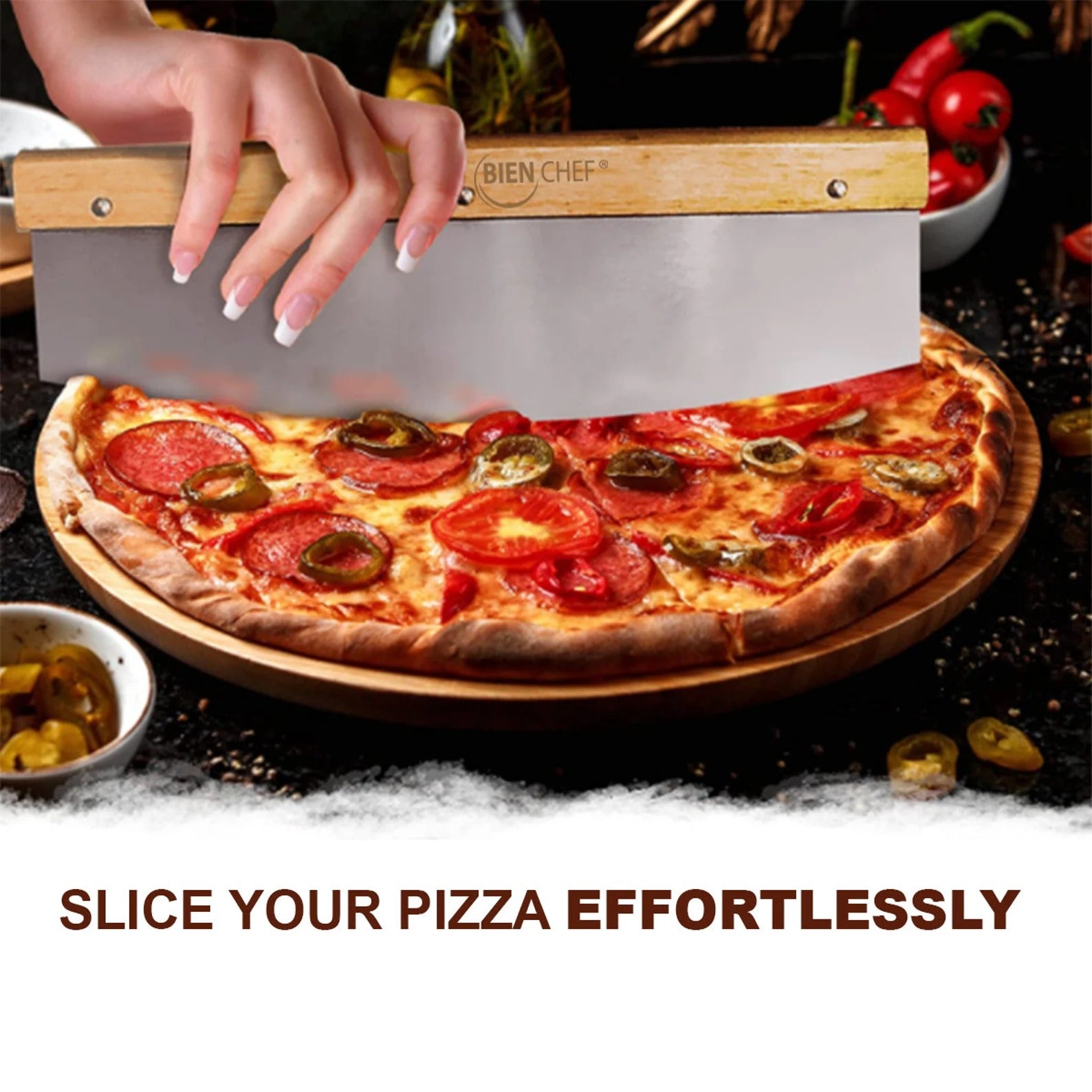 Aluminium Pizza Peel Set with Stainless Steel Rocker Cutter & Wooden Handles – Pizza Oven Tool Kit