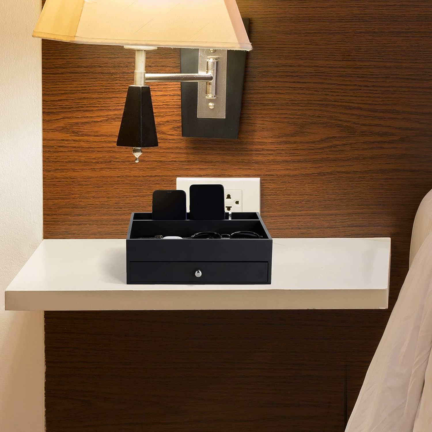Black Leatherette Desk Valet Tray with Drawer- (BELLE VOUS-BLV5)