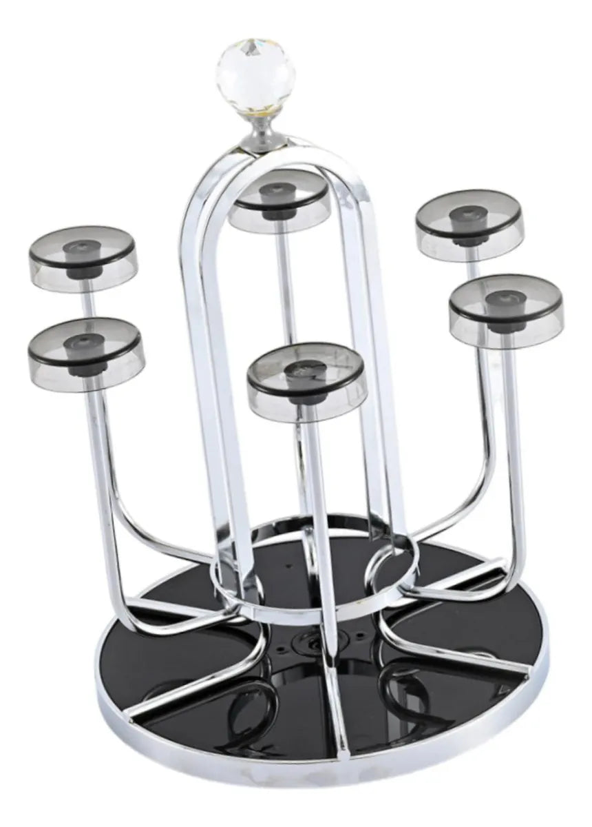 Rotatable Stainless Steel Glass Holder Rack – 6 Cup Stand | Loves Home (DS19076)