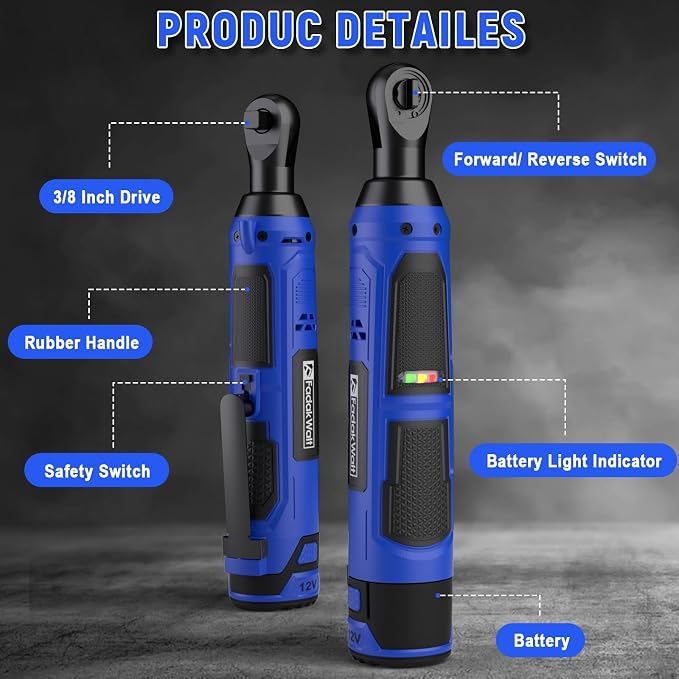 12V Cordless Ratchet Wrench Kit with Sockets & Carry Case