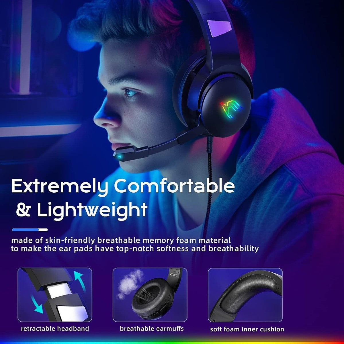 Yinsan Gaming Headphones with RGB & Noise Cancelling Mic