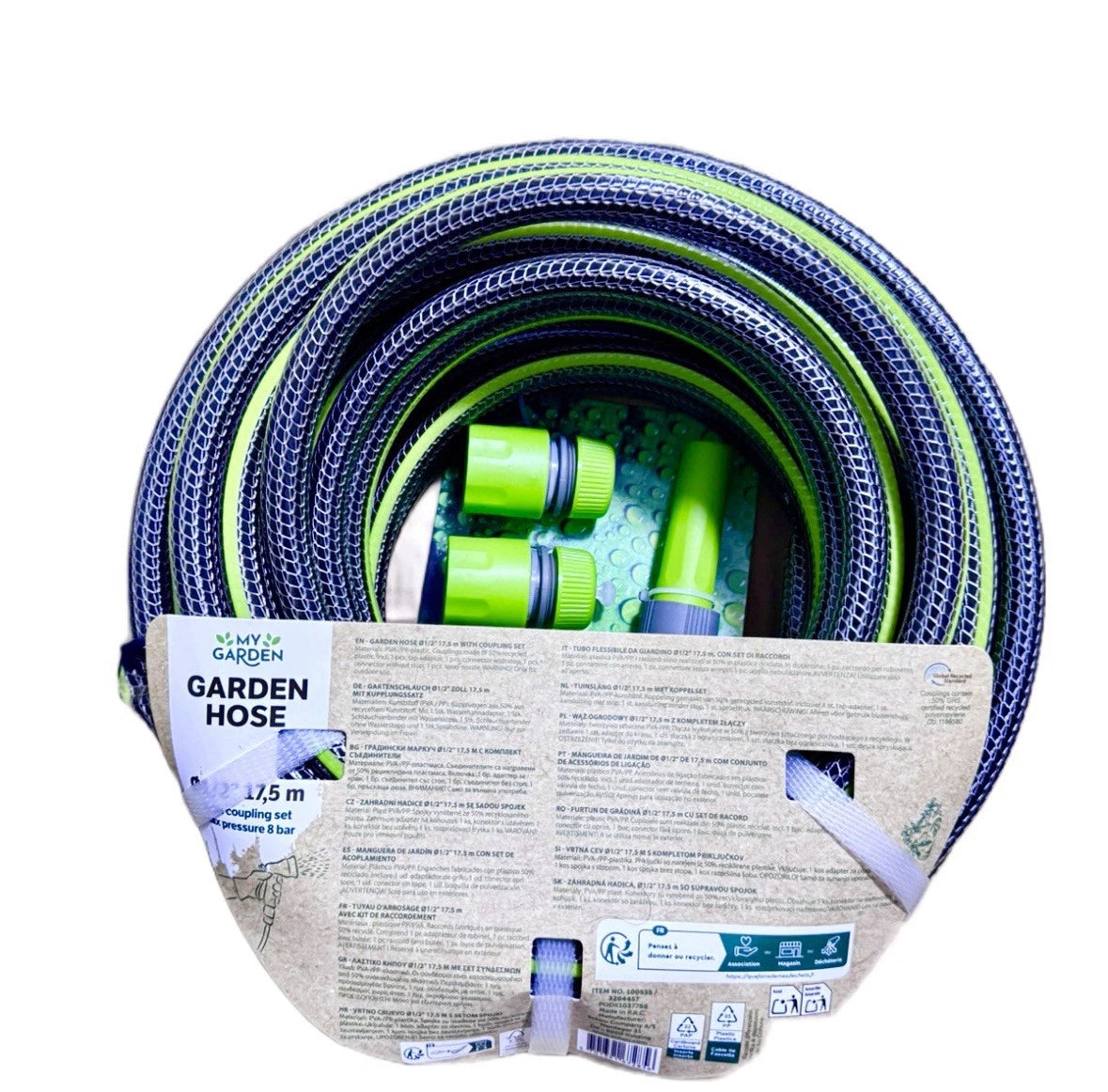 Reinforced Garden Hose 17.5m (1/2") with Coupling Set & Connectors – Max 8 Bar