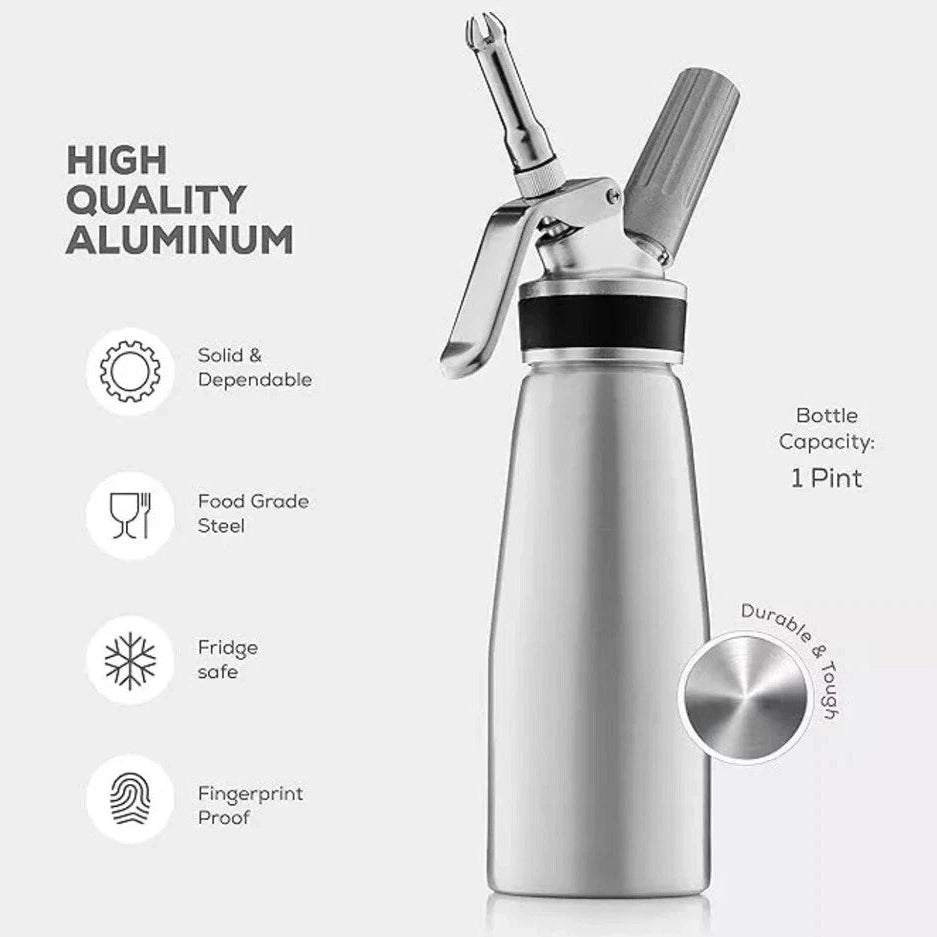 FineDine 500ml Professional Cream Whipper – Durable Metal Whipped Cream Dispenser