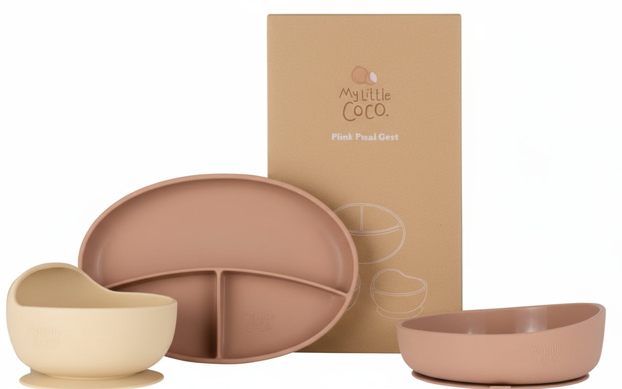 My Little Coco Mini Mealtime Set – 6-Piece Silicone Baby Feeding Set with Plate, Bowl & Cutlery – Neutral Colour for Boys & Girls