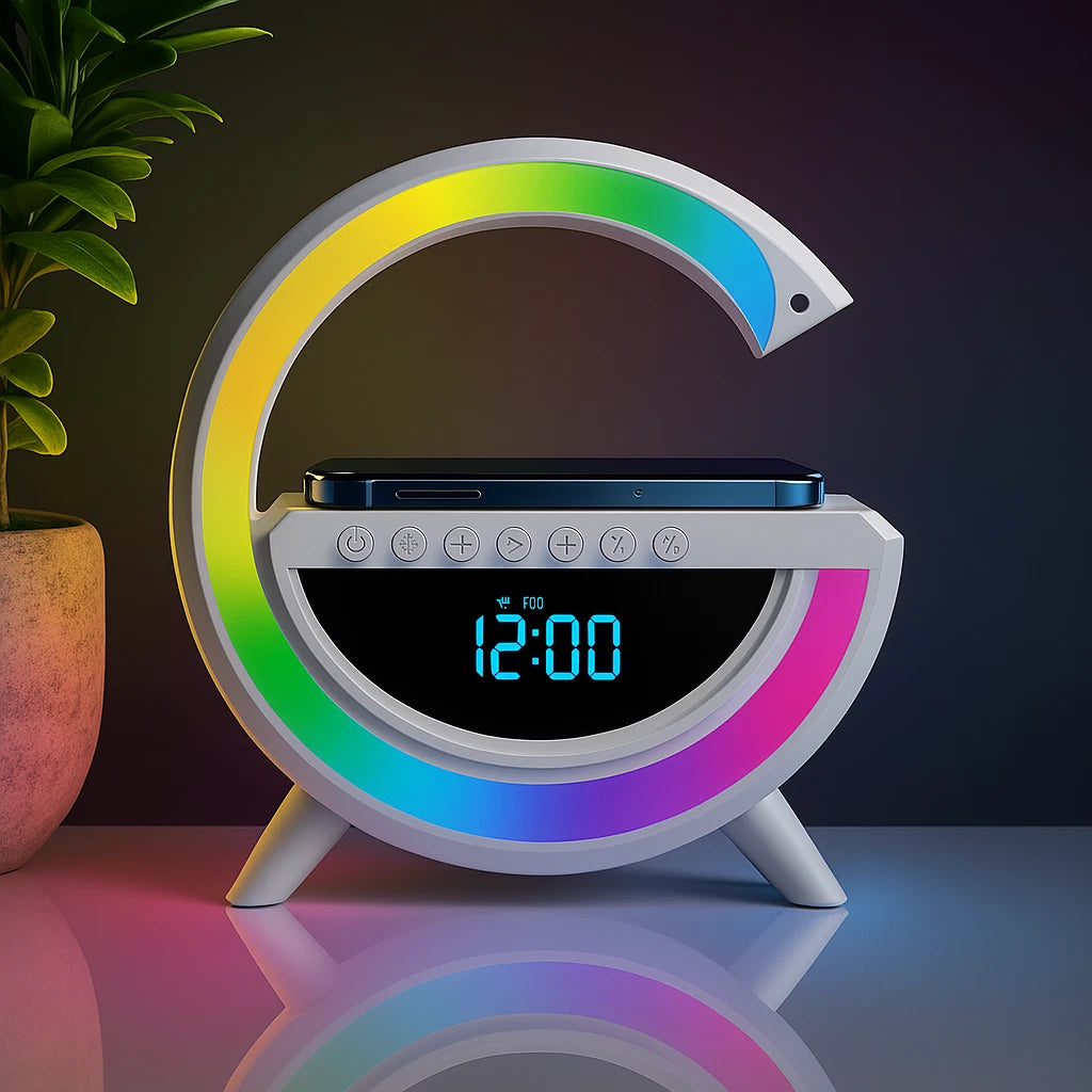 BT-3401 Wireless Charging Alarm Clock with Bluetooth Speaker & RGB Night Light