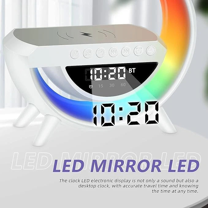 BT-3401 Wireless Charging Alarm Clock with Bluetooth Speaker & RGB Night Light