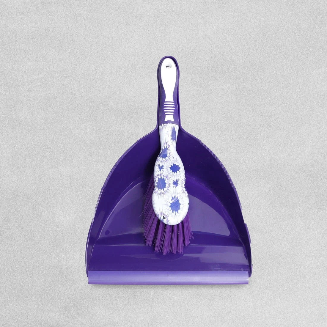 Compact Dustpan and Brush Set with Floral Pattern Handle