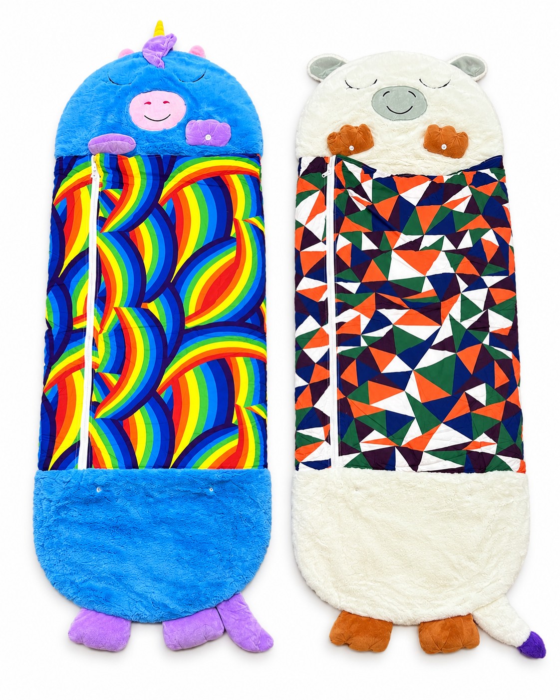 2-in-1 design that converts from a children's sleeping bag into a cuddly animal-shaped cushion